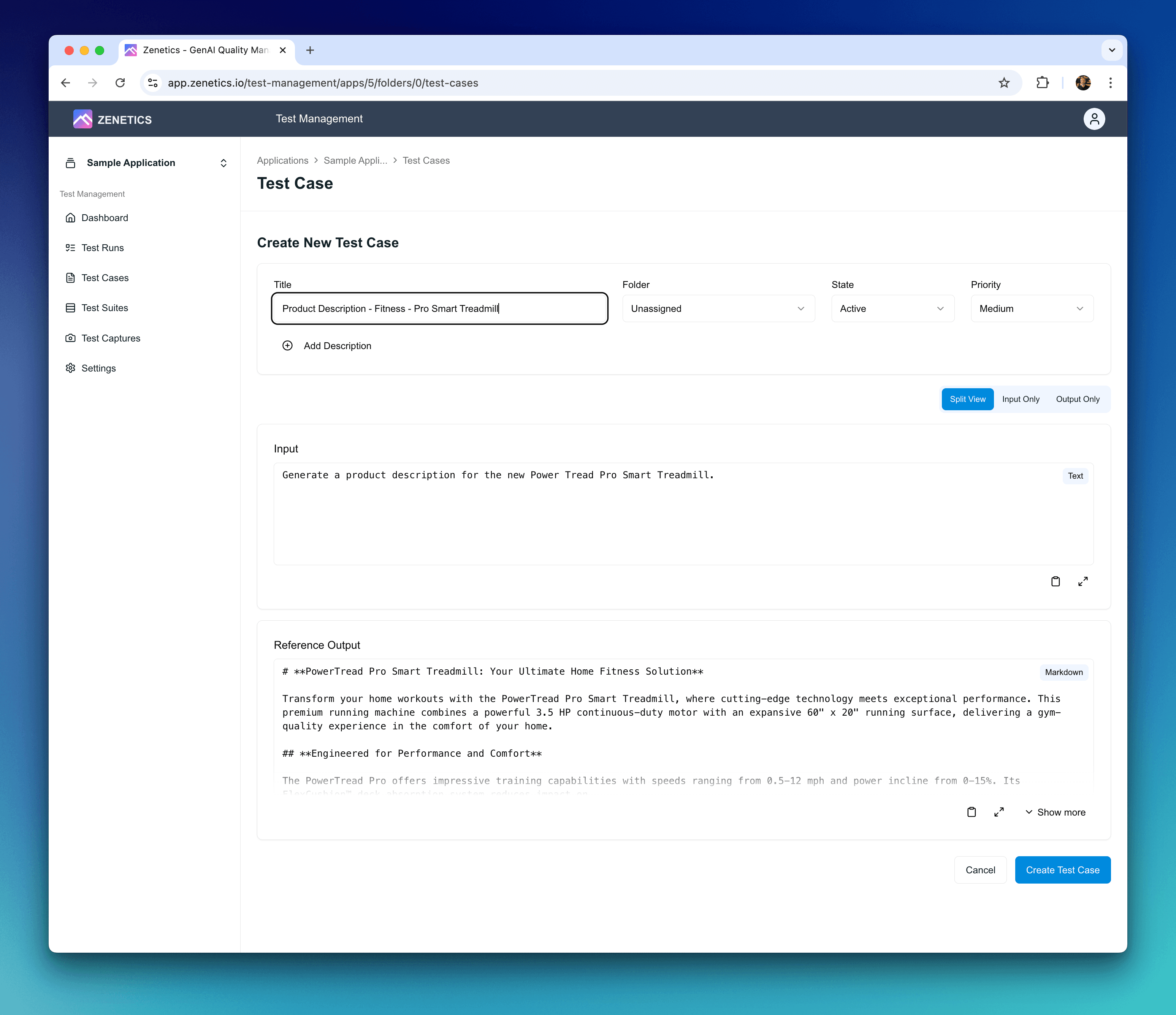 Zenetics Portal - create test case