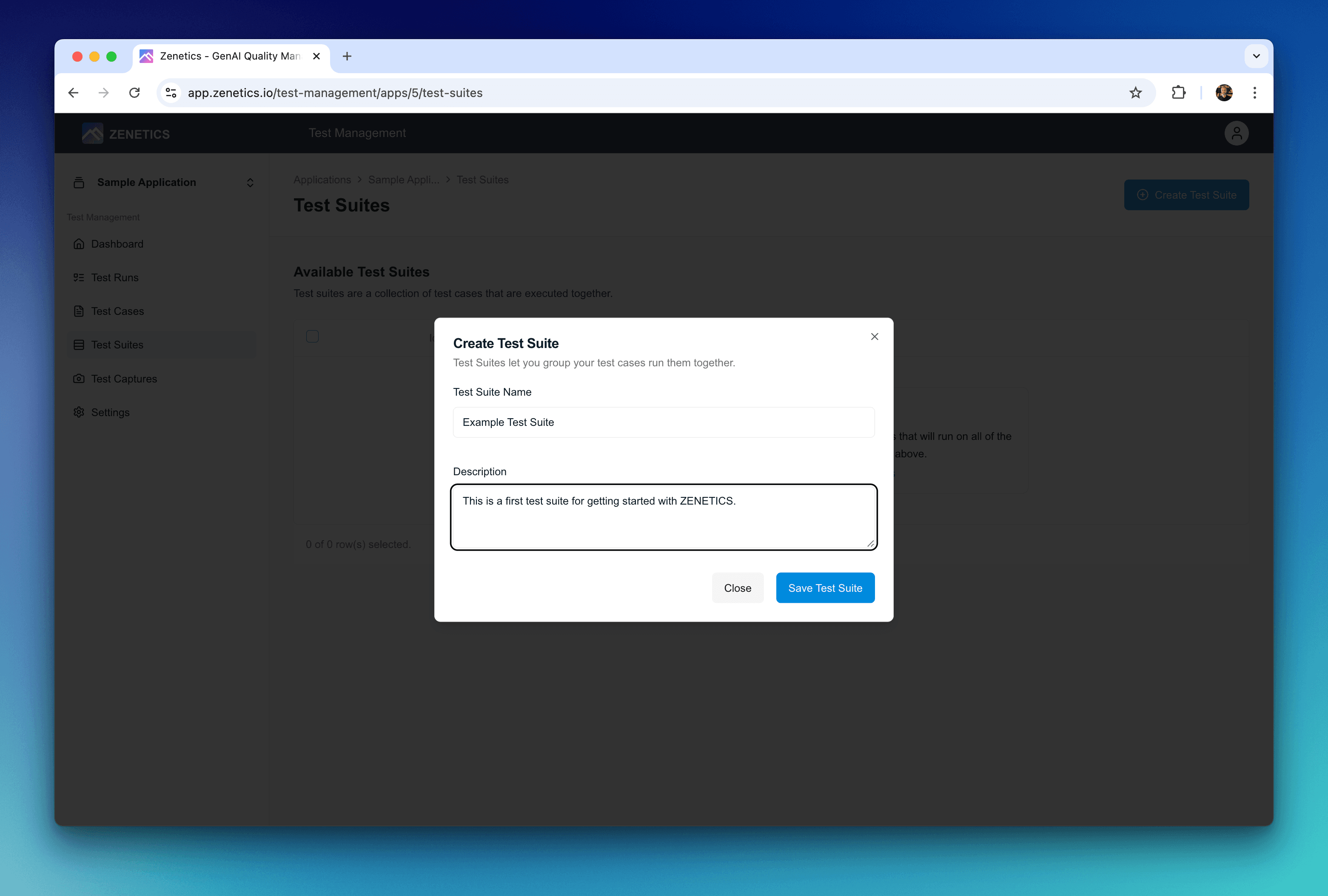 Zenetics Portal - create test suite