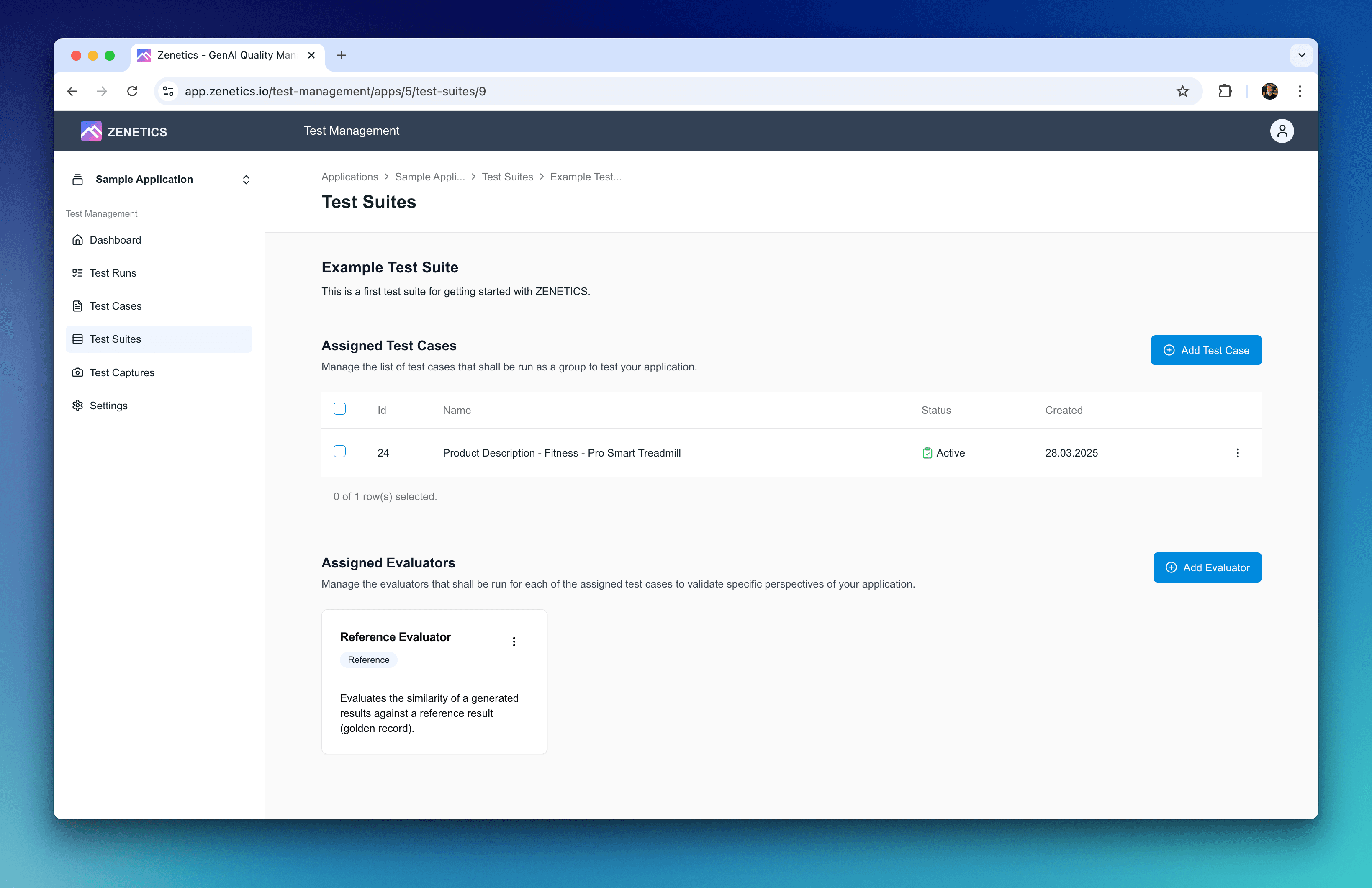 Zenetics Portal - test suite details